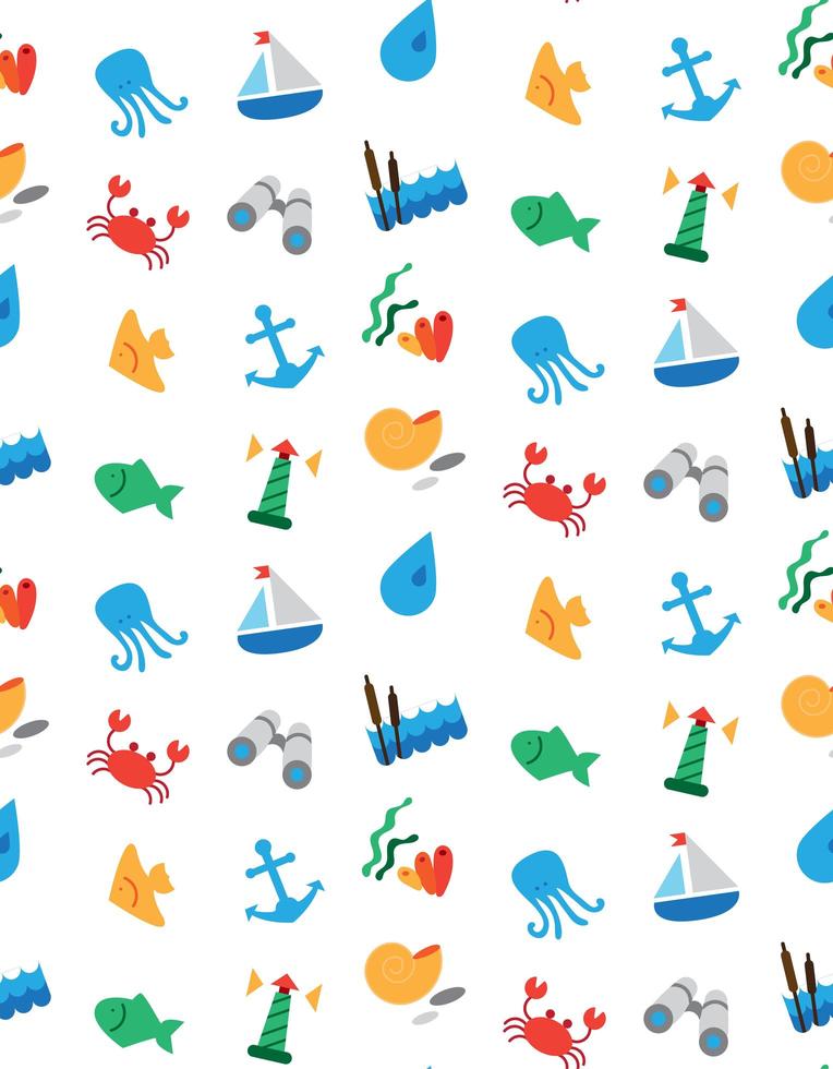 Isolated marine and fishing seamless pattern vector