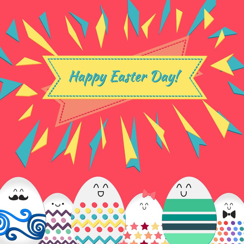 Happy easter with happy eggs vector