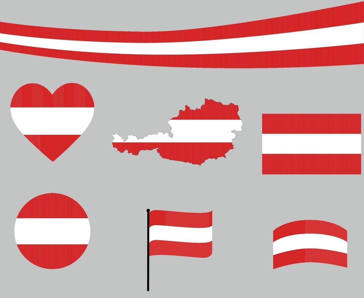 Austria Flag Map Ribbon And Heart Icons Vector Illustration Abstract