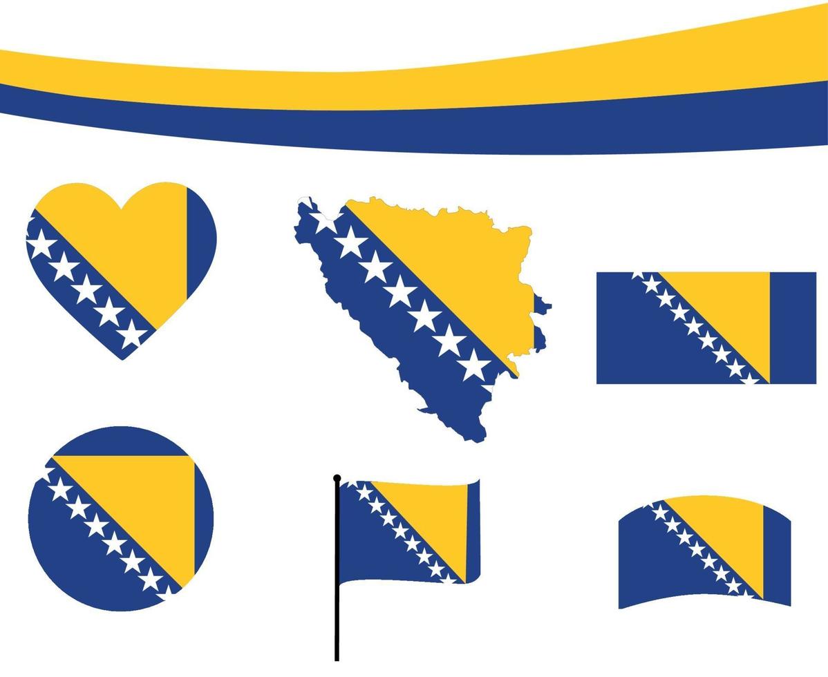 bosnia y herzegovina, bandera, mapa, cinta, y, corazón, icono, vector, extracto vector