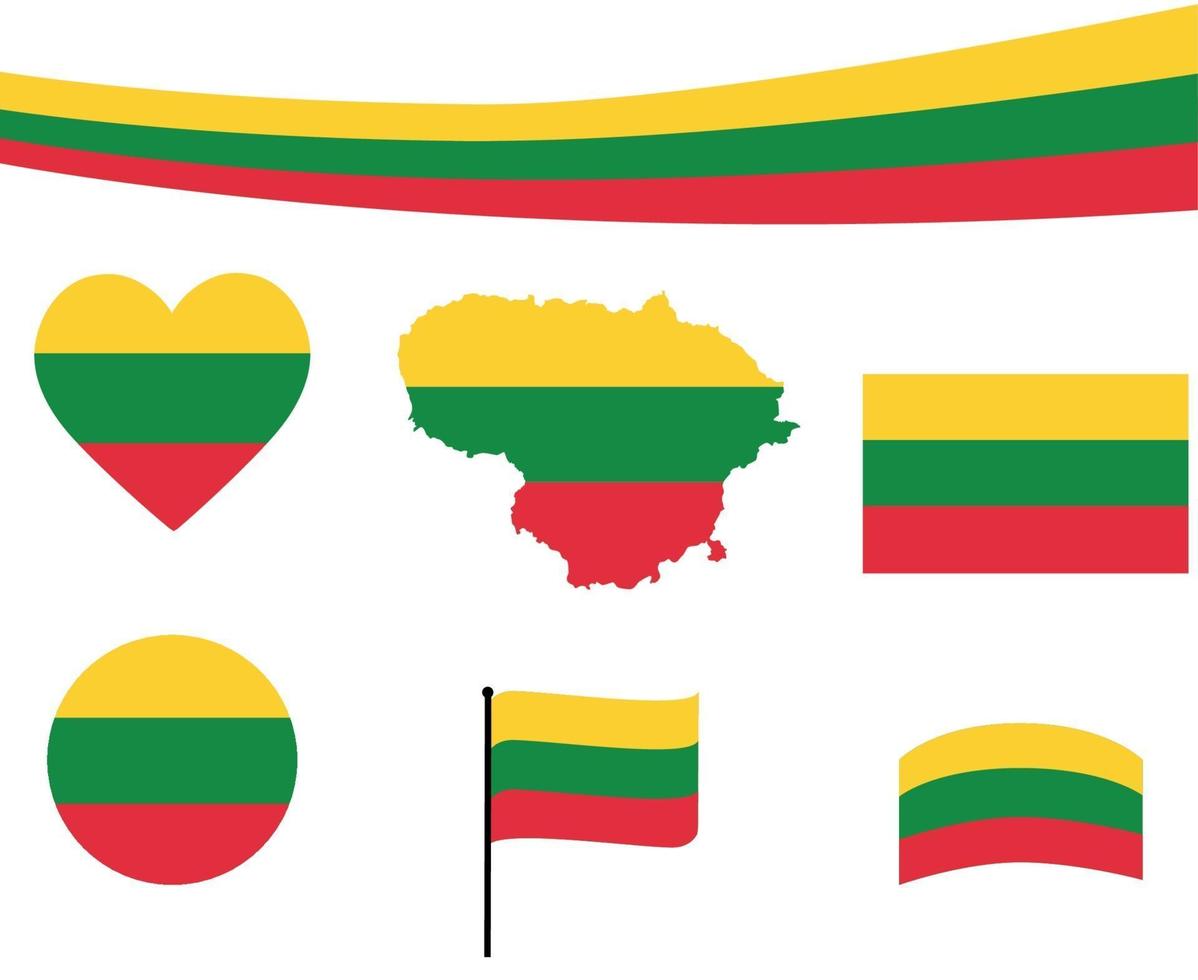 Lithuania Flag Map Ribbon And Heart Icon Vector Illustration Abstract