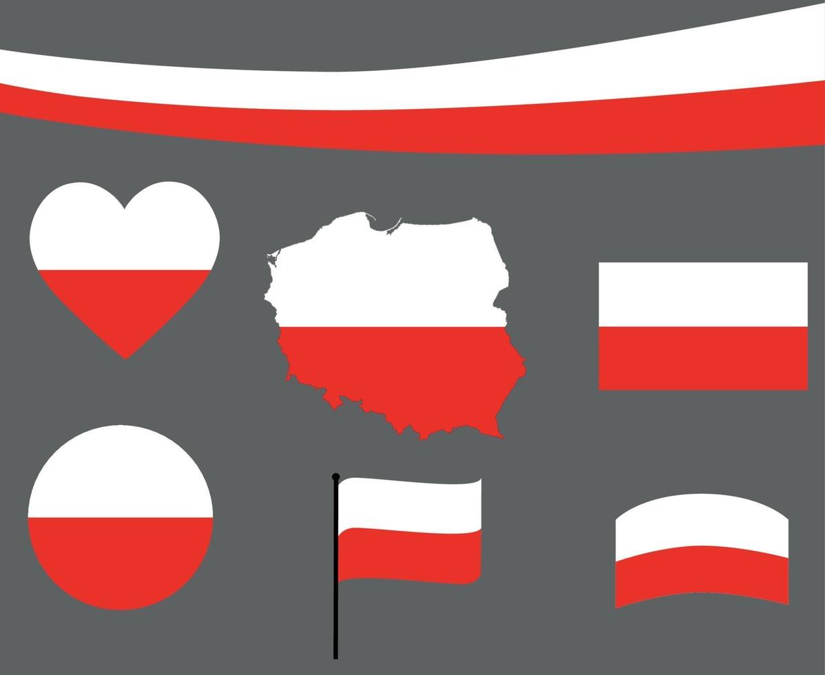 Poland Flag Map Ribbon And Heart Icons Vector Illustration Abstract
