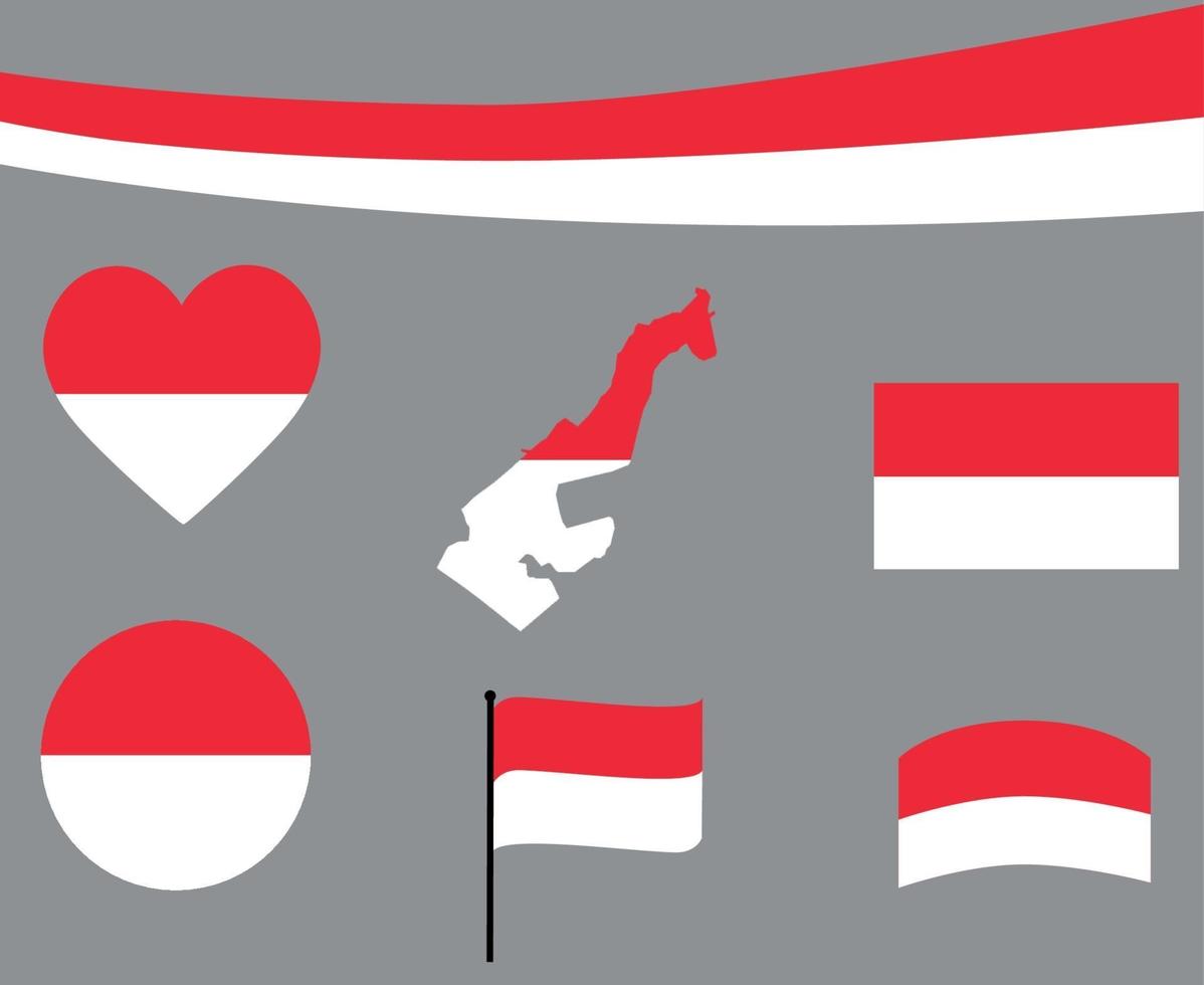 Mónaco bandera mapa cinta y corazón iconos ilustración diseño abstracto vector