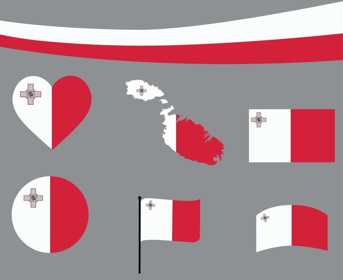 Malta bandera mapa cinta corazón icono ilustración vectorial diseño abstracto vector