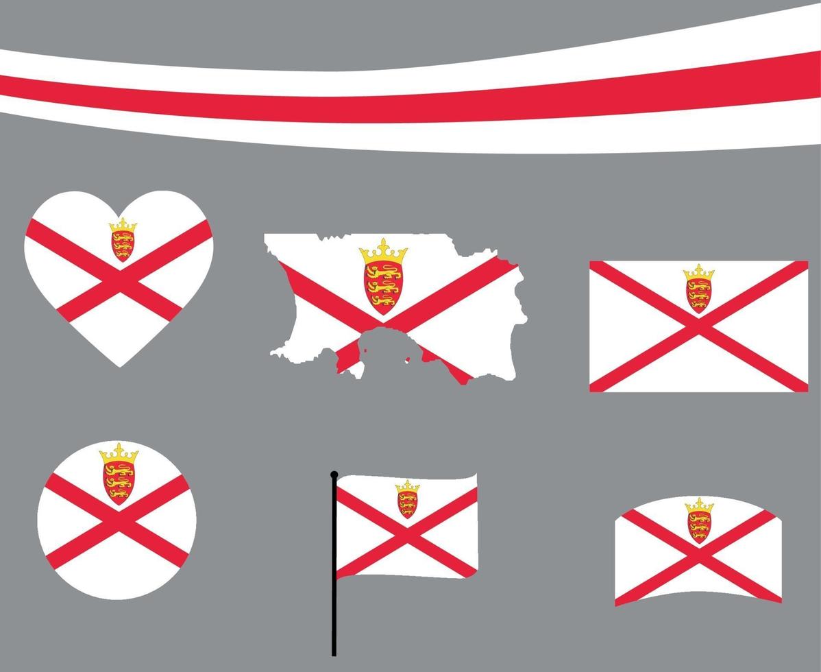 Jersey bandera mapa cinta y corazón iconos ilustración vectorial abstracto vector