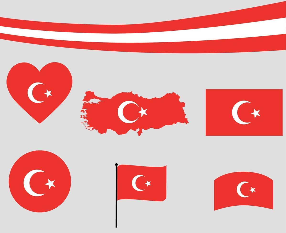 Turquía bandera mapa cinta corazón icono ilustración vectorial diseño abstracto vector