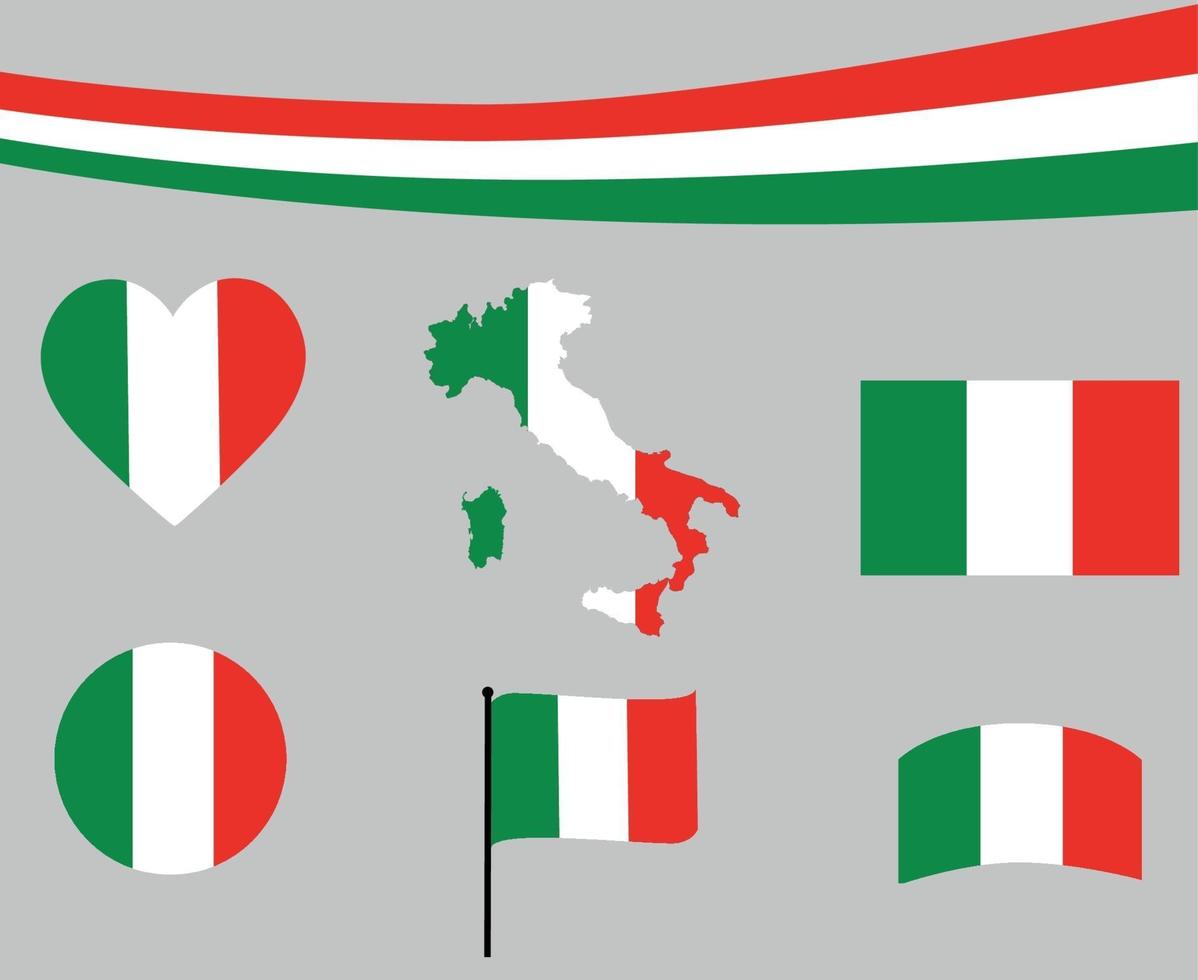 Italia mapa de la bandera de la cinta y los iconos del corazón, diseño de ilustraciones vectoriales vector