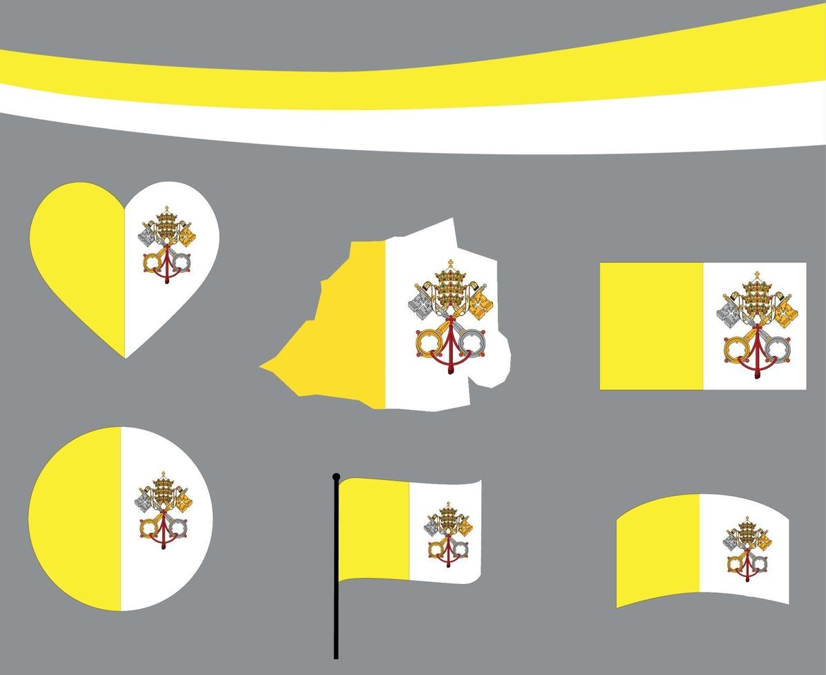 Vatican Flag Map Ribbon And Heart Icons Vector Illustration Abstract