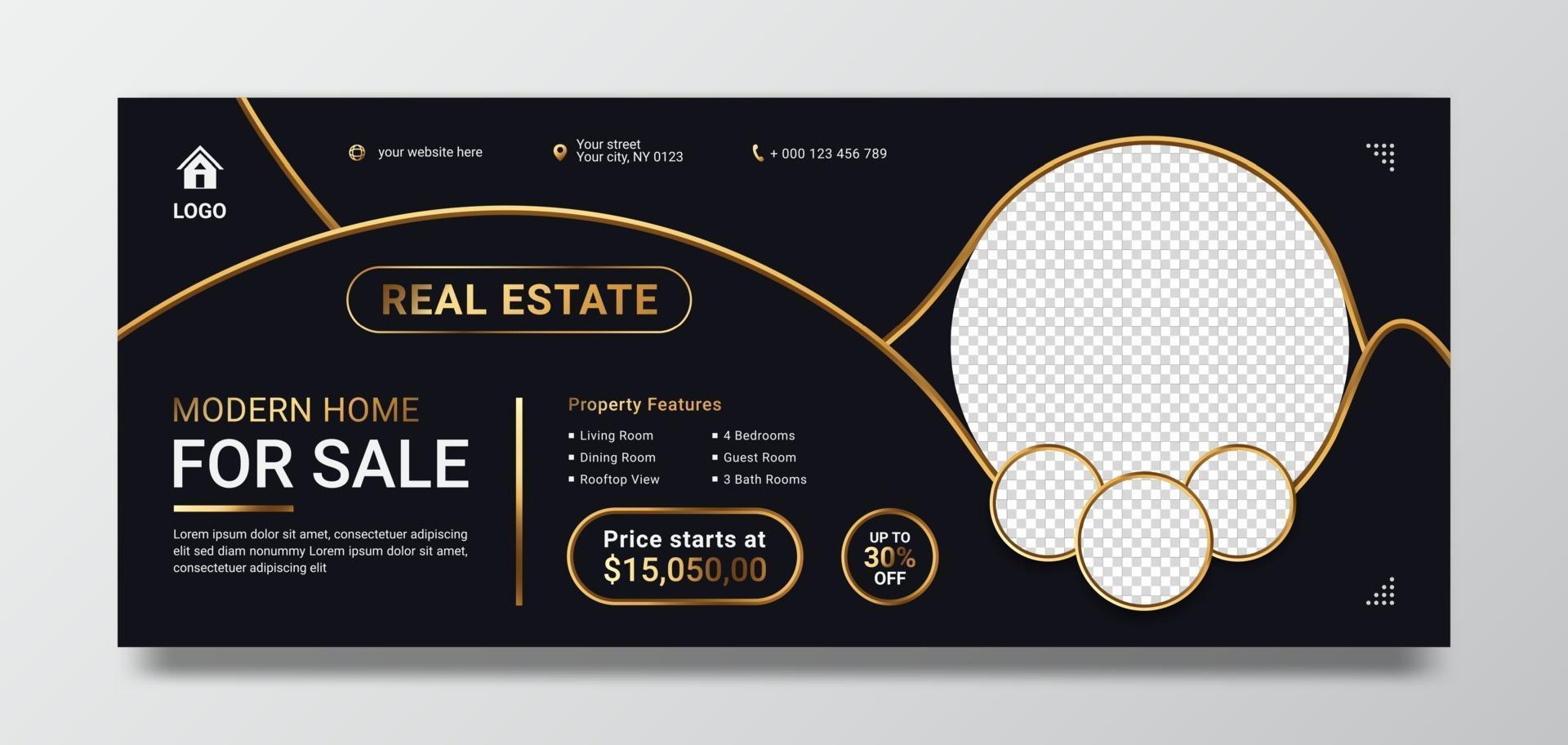 Real estate house sale horizontal banner template vector