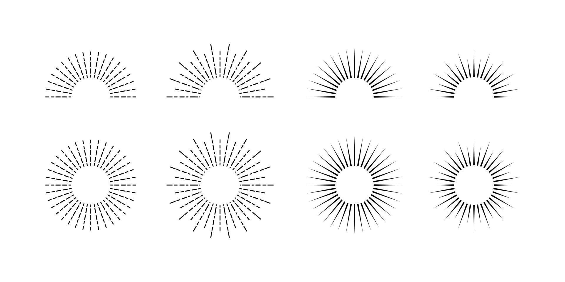 Retro sun set. speed trail . Sunburst icon collection vector. vector