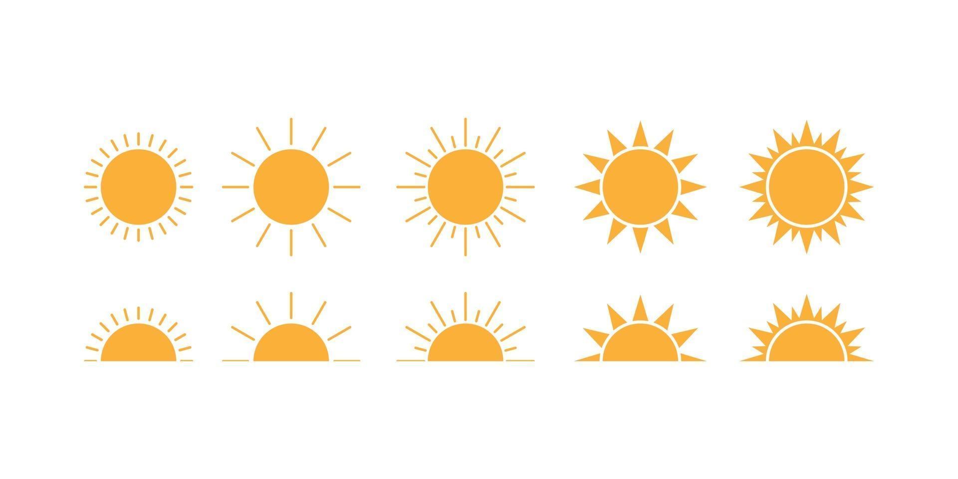 conjunto de imágenes de sol sobre un fondo blanco. iconos solares. simbolos solares vector