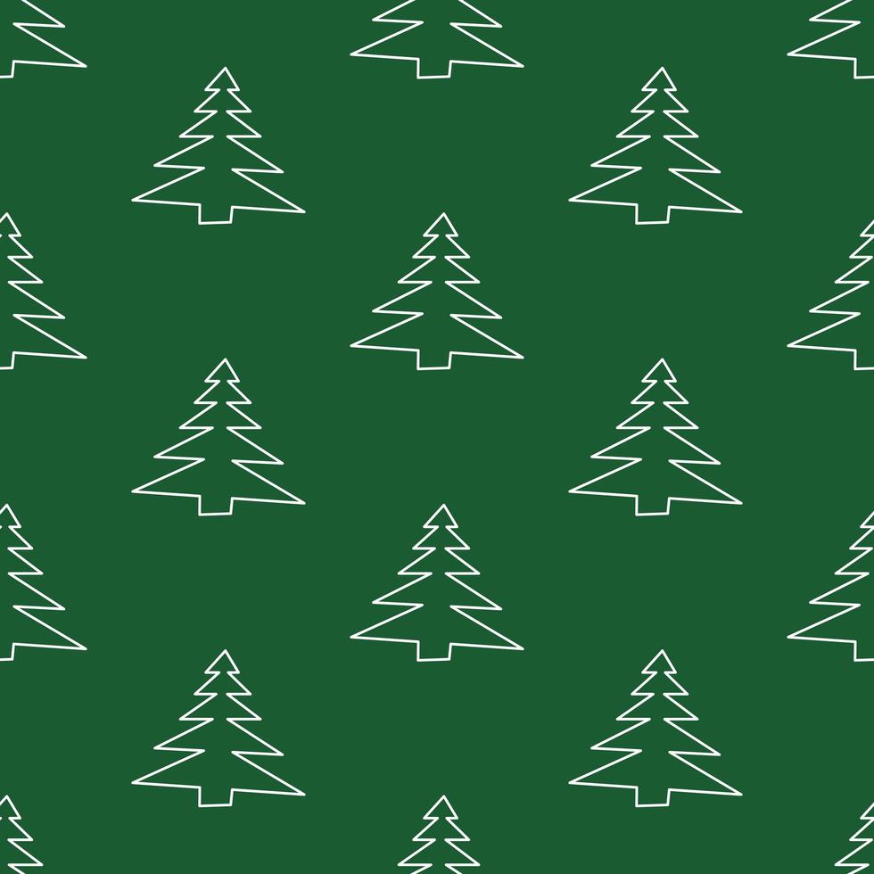 Seamless pattern from doodle abstract fir trees on green background vector