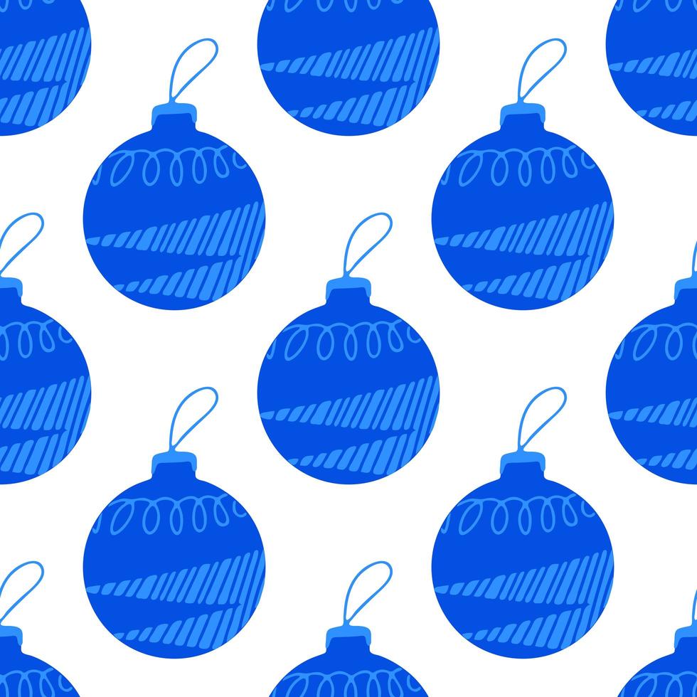 Seamless pattern made from hand drawn blue Christmas tree ball vector