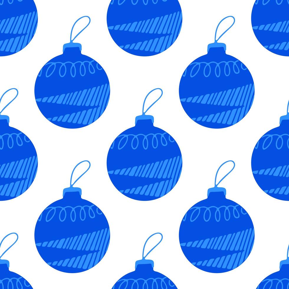 Seamless pattern made from hand drawn blue Christmas tree ball vector