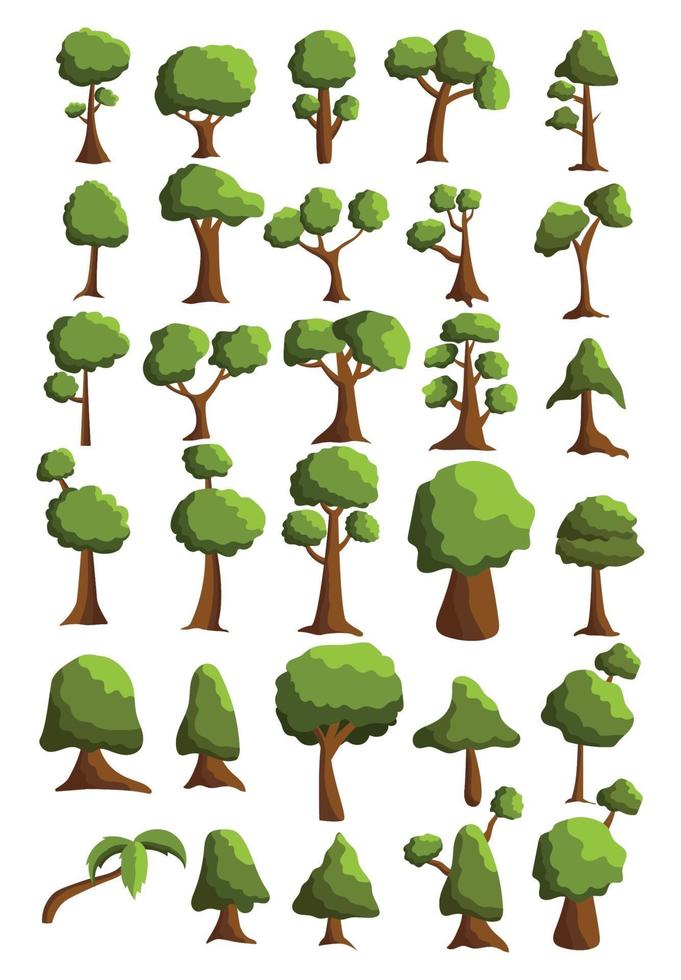 Seth árboles de diferentes zonas climáticas sobre un fondo blanco. vector