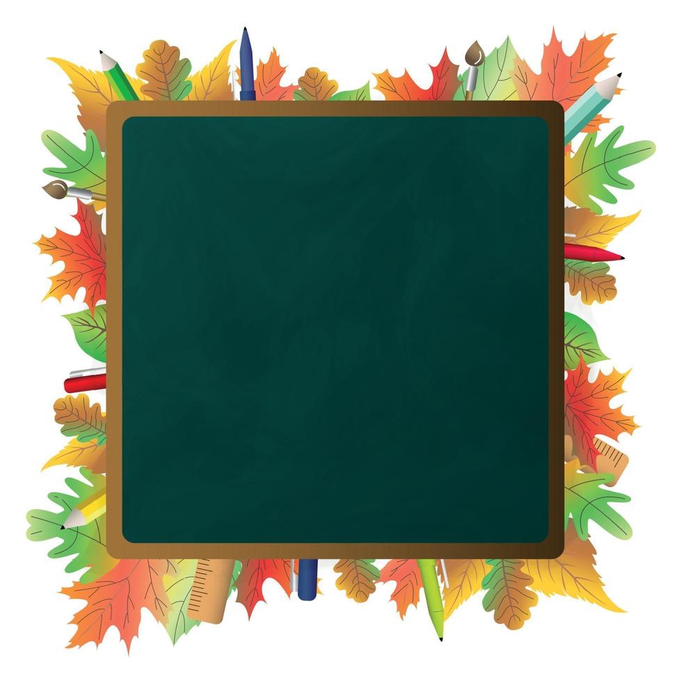 School autumn background, school board and many leaves - Vector