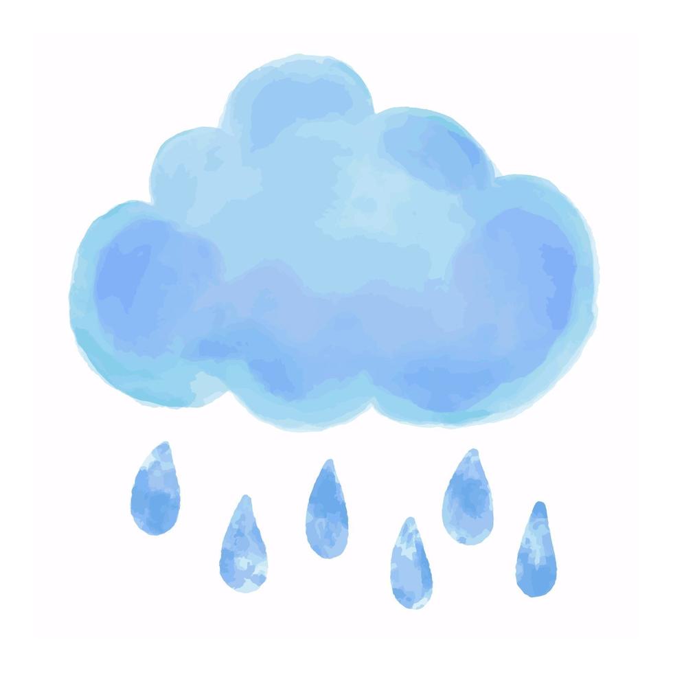 Nube azul acuarela con gotas de lluvia. ilustración vectorial vector