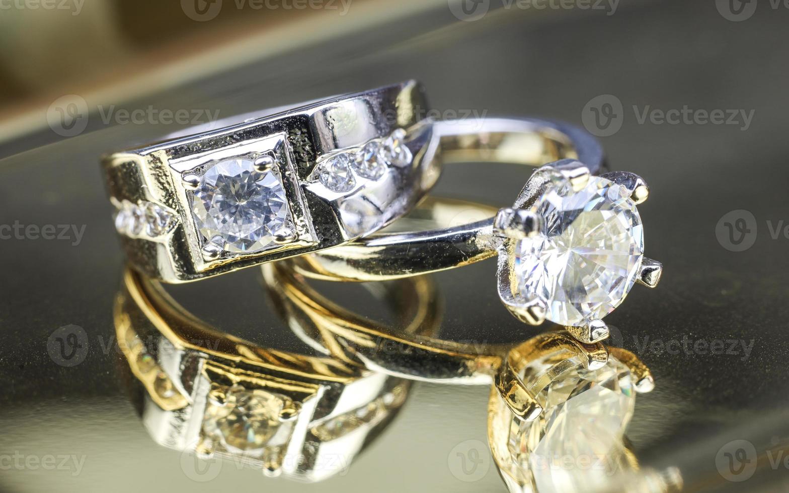 Close up of engagement diamond ring. Love and wedding concept. photo