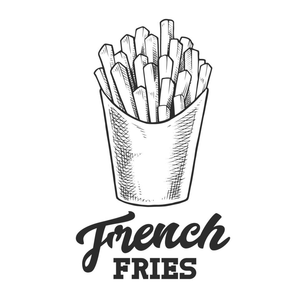 French Fries Retro Emblem Black and White vector