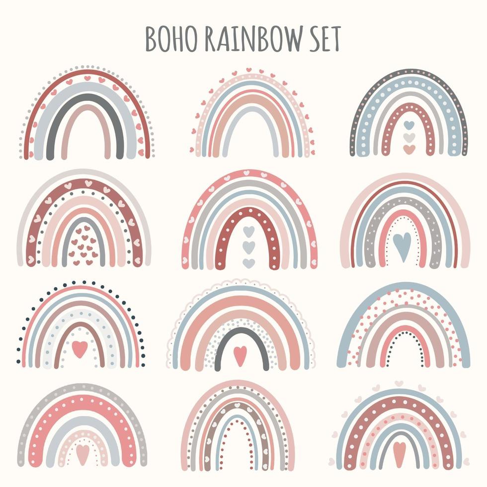 Cute vector pastel rainbow set boho rainbow