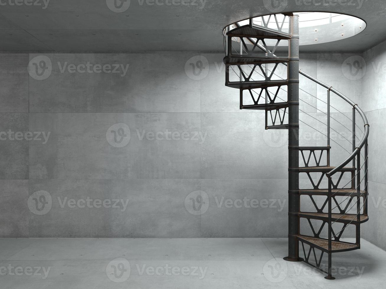 Escalera en espiral de metal negro en estilo loft foto