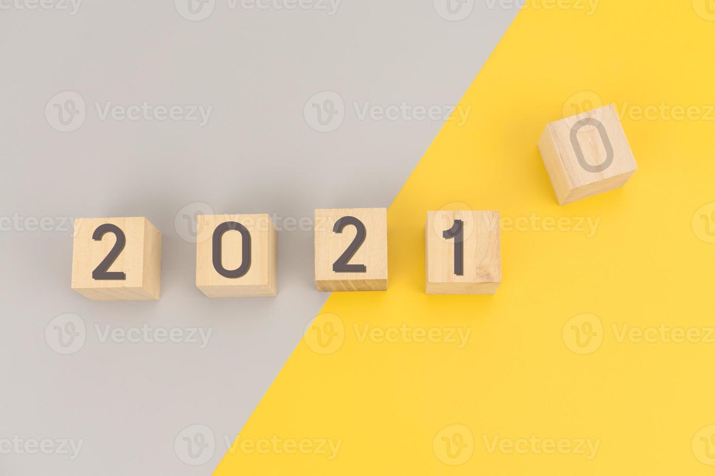 Numbers 2021on wooden block with copy space photo