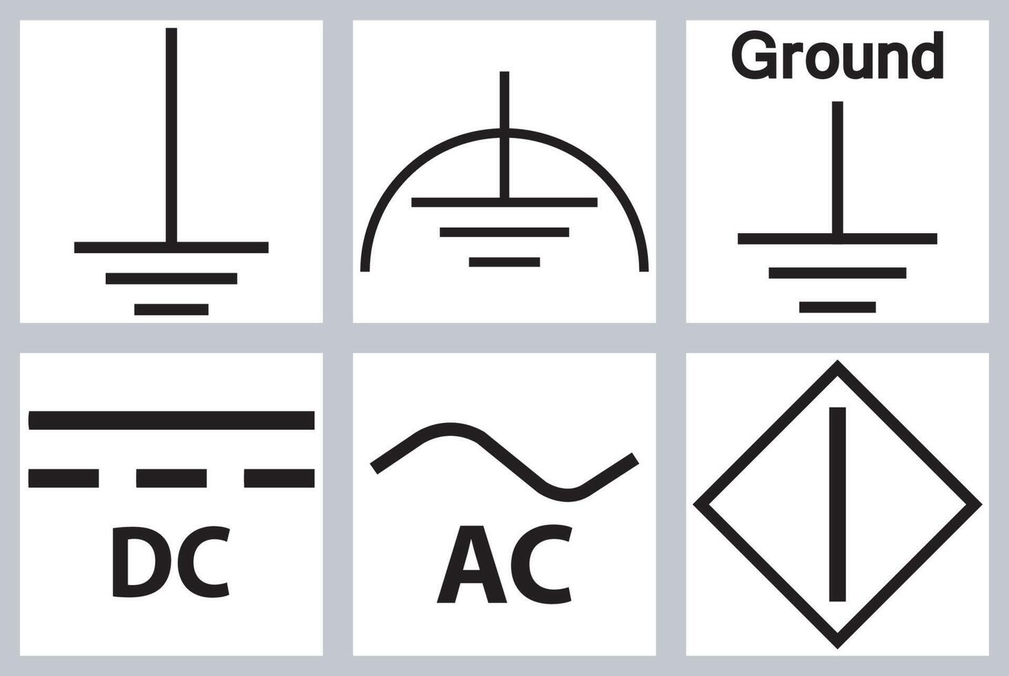 Protective Earth Ground,DC,AC circuit power Symbol Sign vector