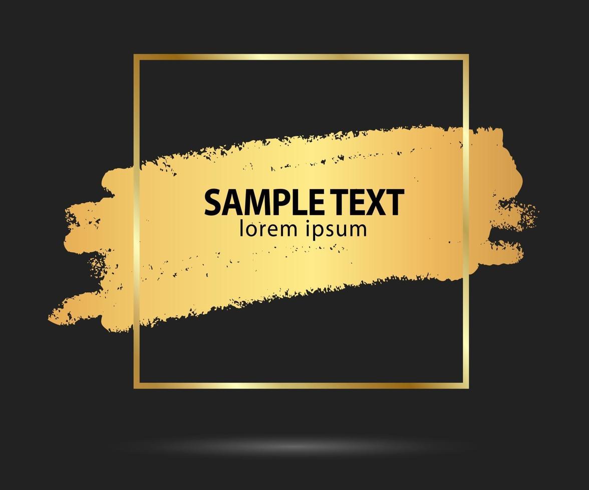 Gold brush stroke in the frame. Gold shiny grunge texture background vector