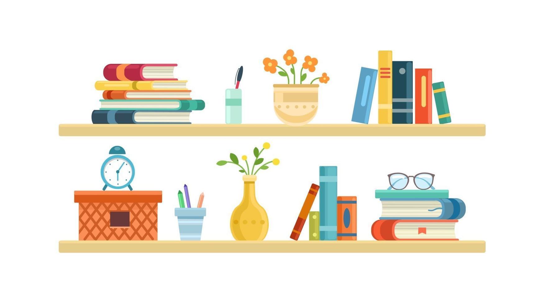 Long light bookshelf vector