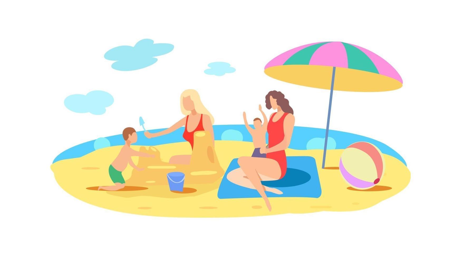 Family resting on the beach by the sea vector