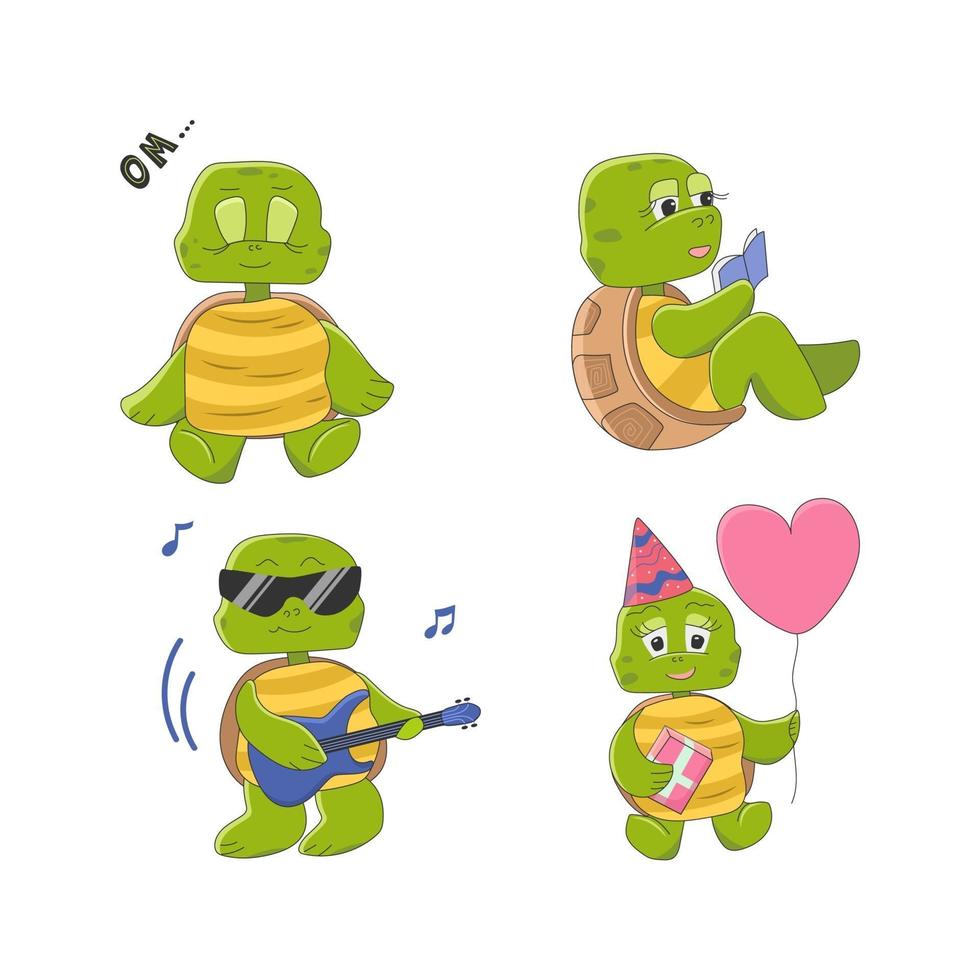 conjunto de lindos personajes de tortugas. vector
