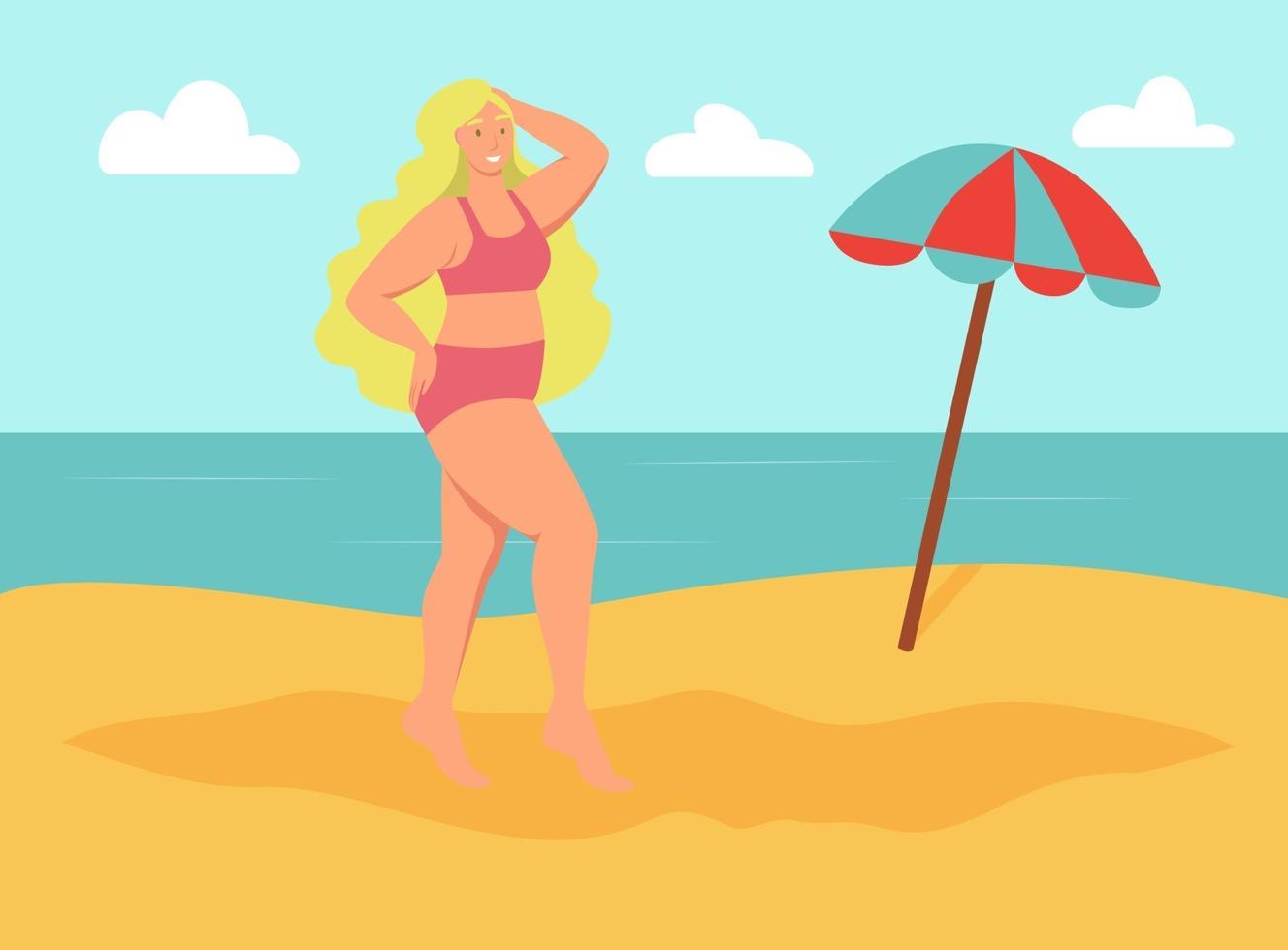 Young curvy woman on the beach vector