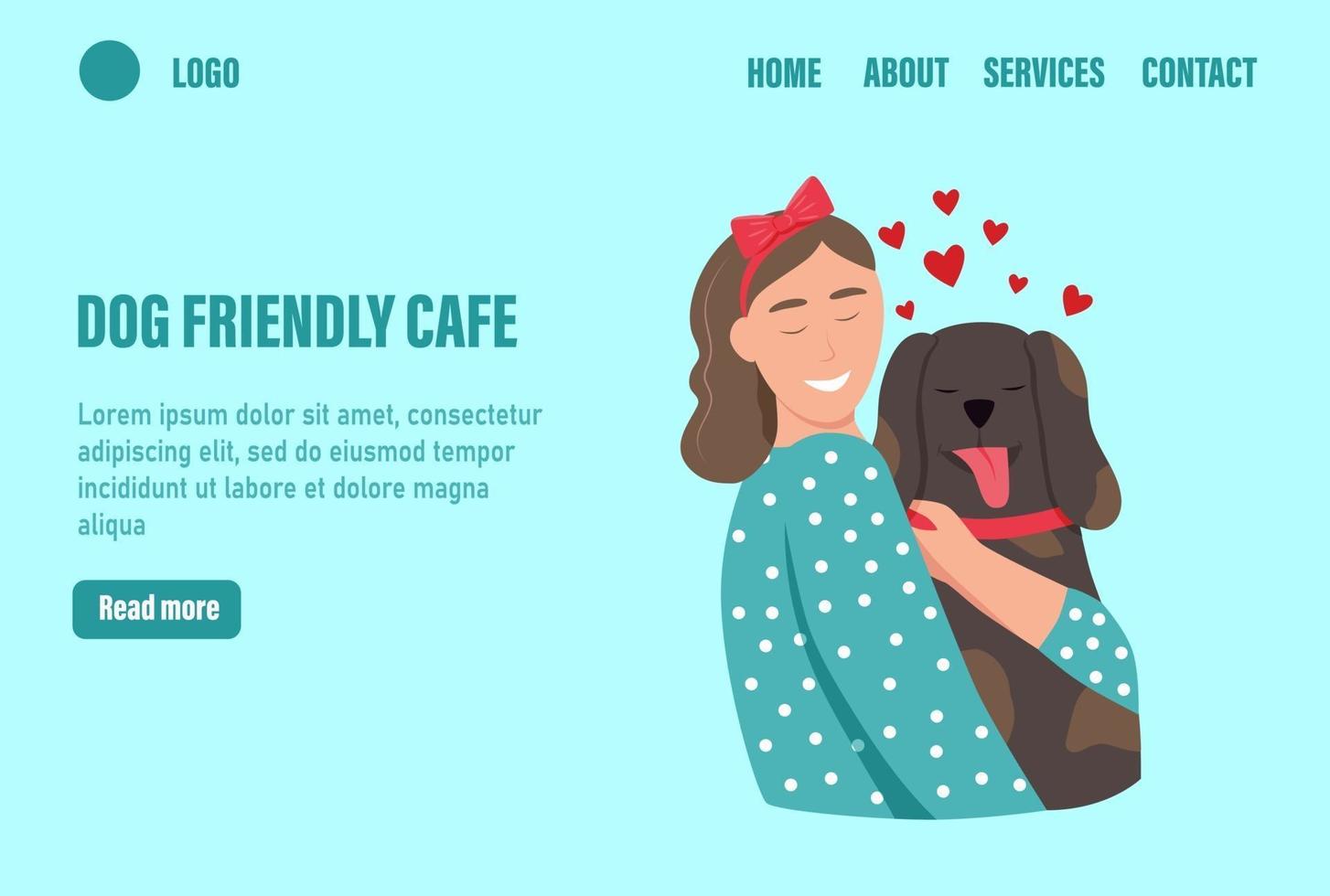 plantilla de vector de página de destino de cafetería amigable para perros