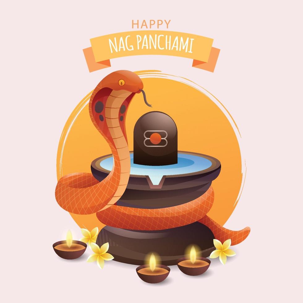 Nag Panchami With Shivling Snake vector