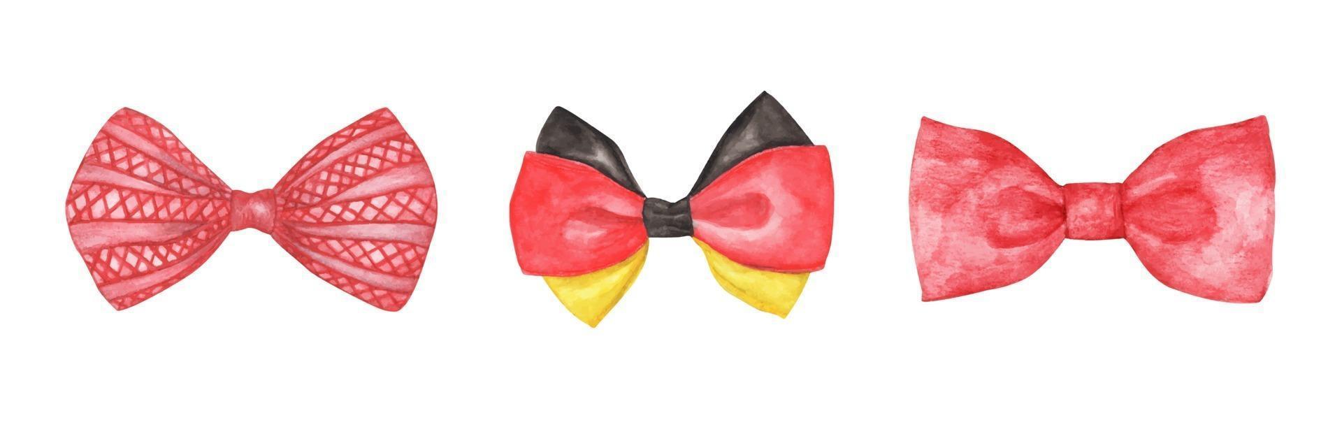 Set of Red gift bow. Watercolor illustration of bow and ribbon. vector