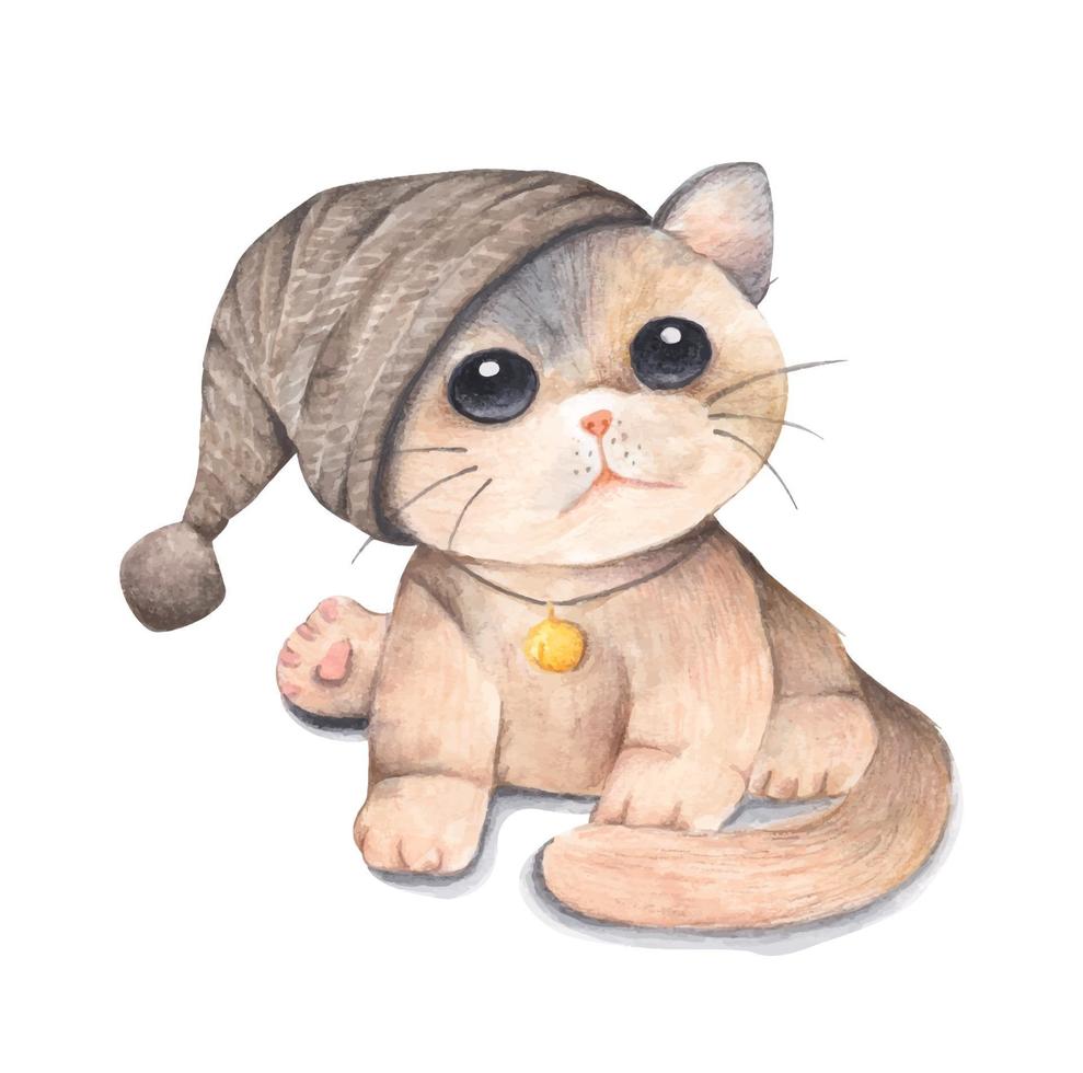 Cute cat. Watercolor and colored pencil illustration. vector