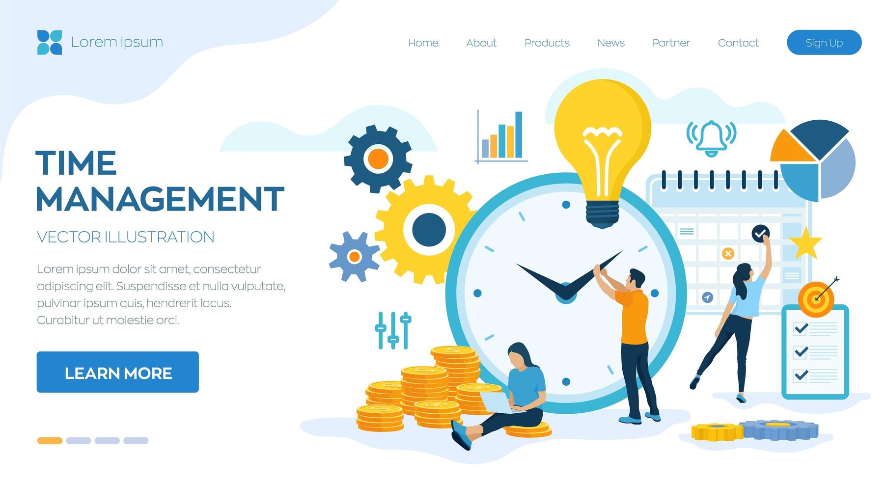 Time management planning, organization and control concept vector