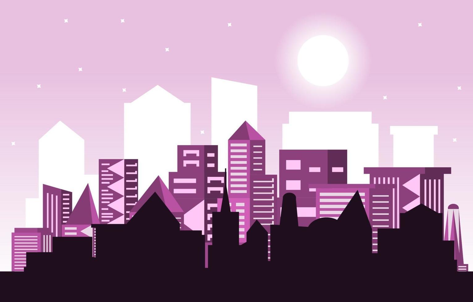 noche luna ciudad moderna rascacielos edificio paisaje urbano horizonte vector