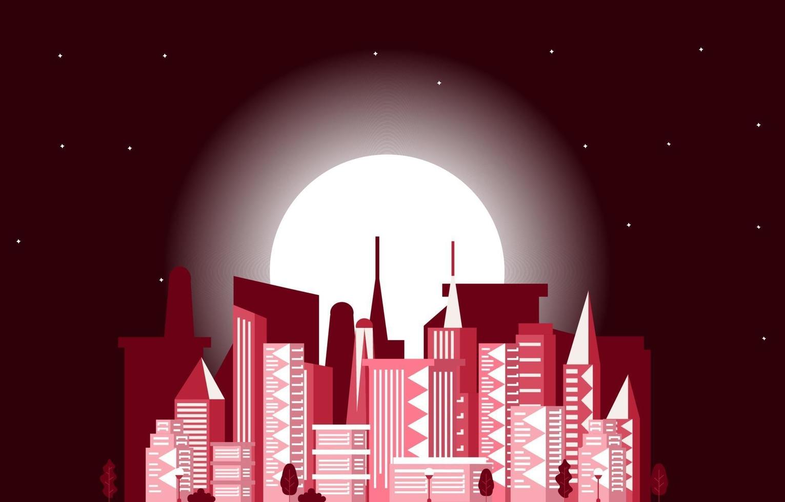 noche luna ciudad moderna rascacielos edificio paisaje urbano horizonte vector