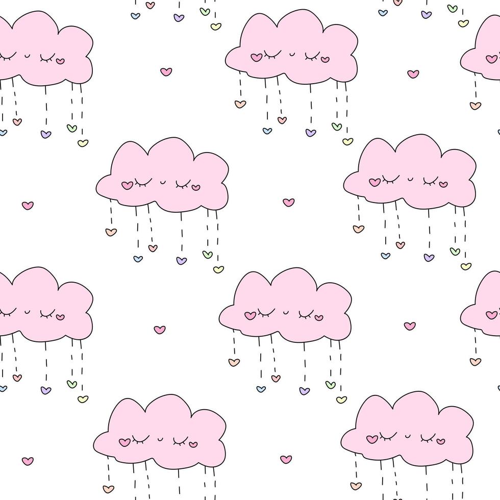 cute pink in love clouds with hearts Happy Valentine Day White pattern vector