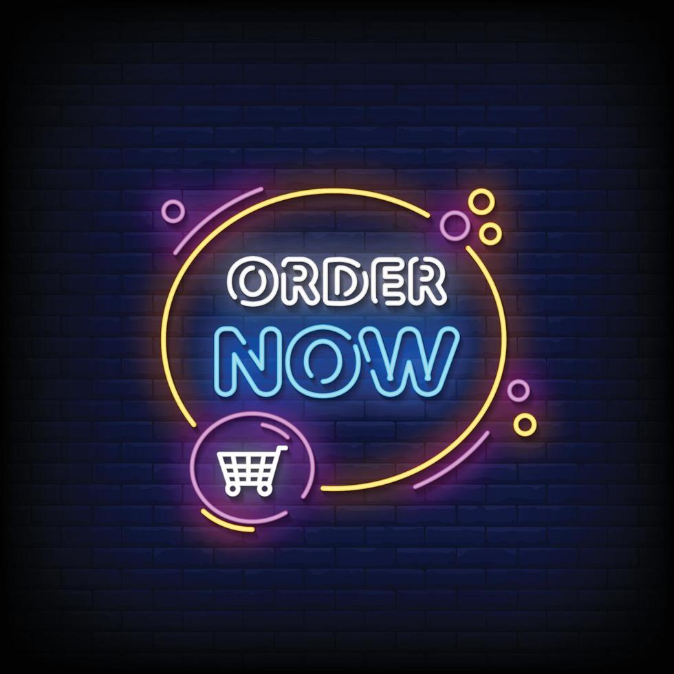 Order Now Neon Signboard On Brick Wall vector