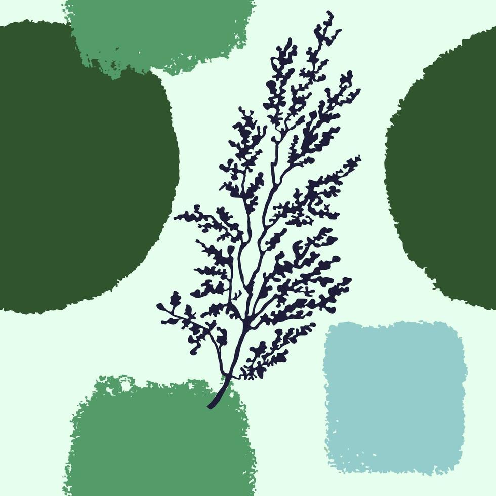 Seamless background with abstract shapes and illustration of plant vector