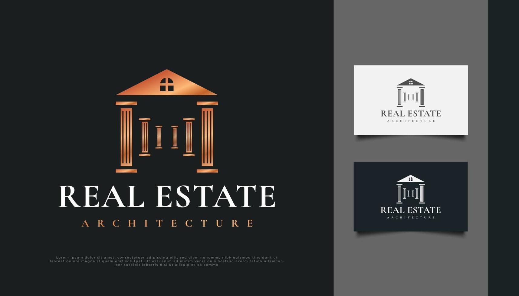 Diseño de logotipo inmobiliario de lujo con concepto de pilar. vector