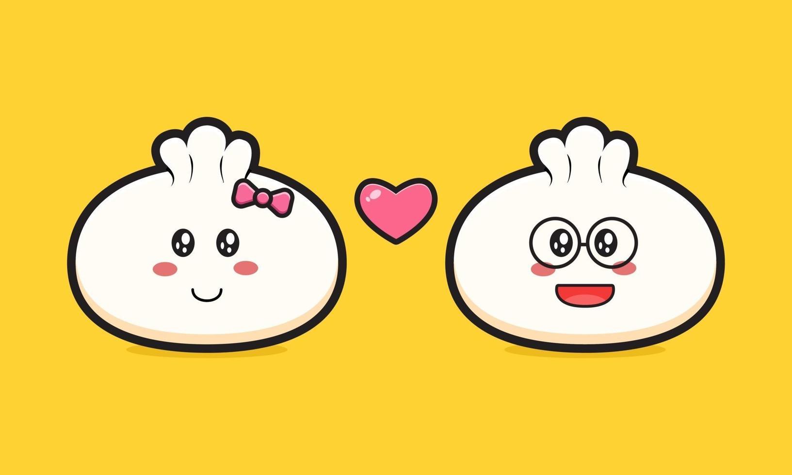 Dumpling fall in love cartoon icon vector illustration