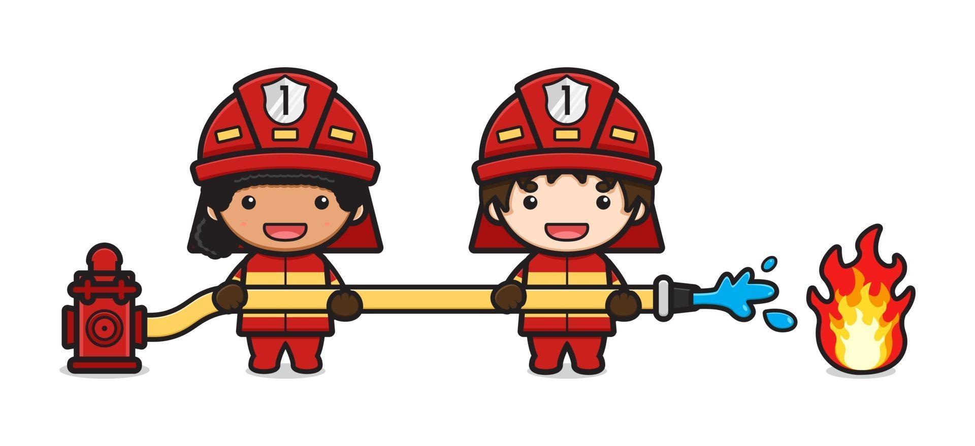 Firefighter extinguish the fire cartoon icon vector illustration