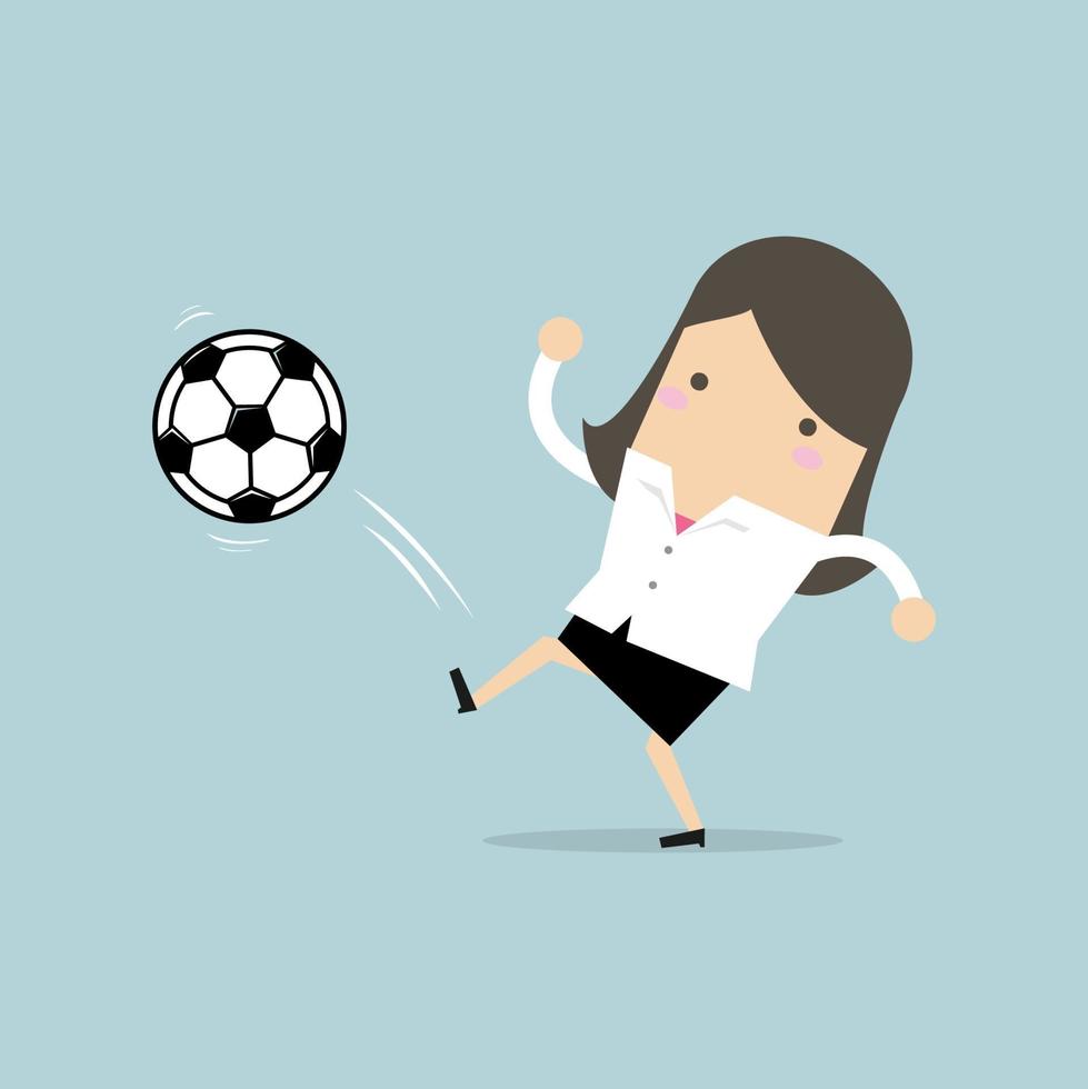 Businesswoman kicking the ball. football player. vector