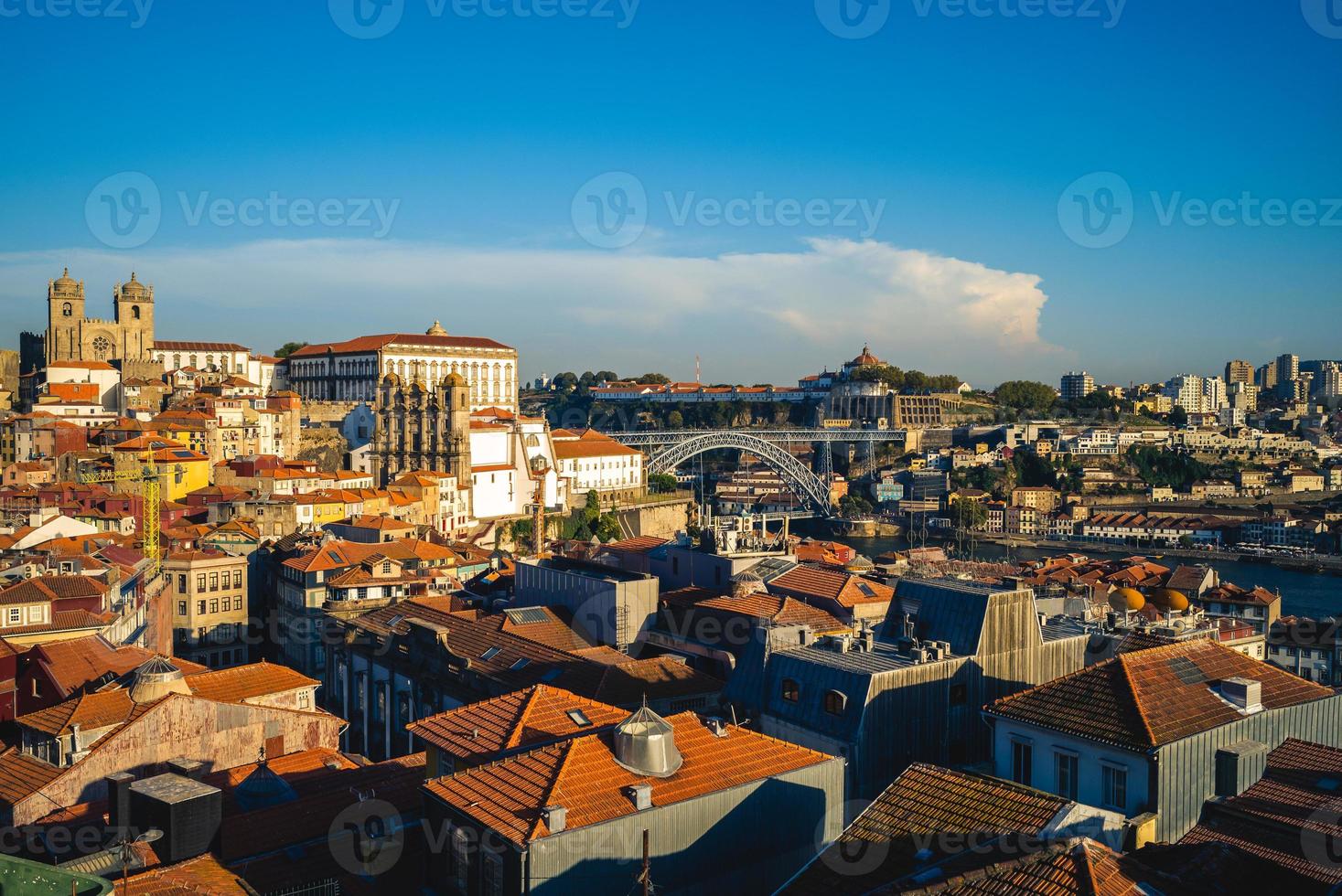 Porto Cathedral and  Dom Luiz Bridge in Porto in Portugal photo