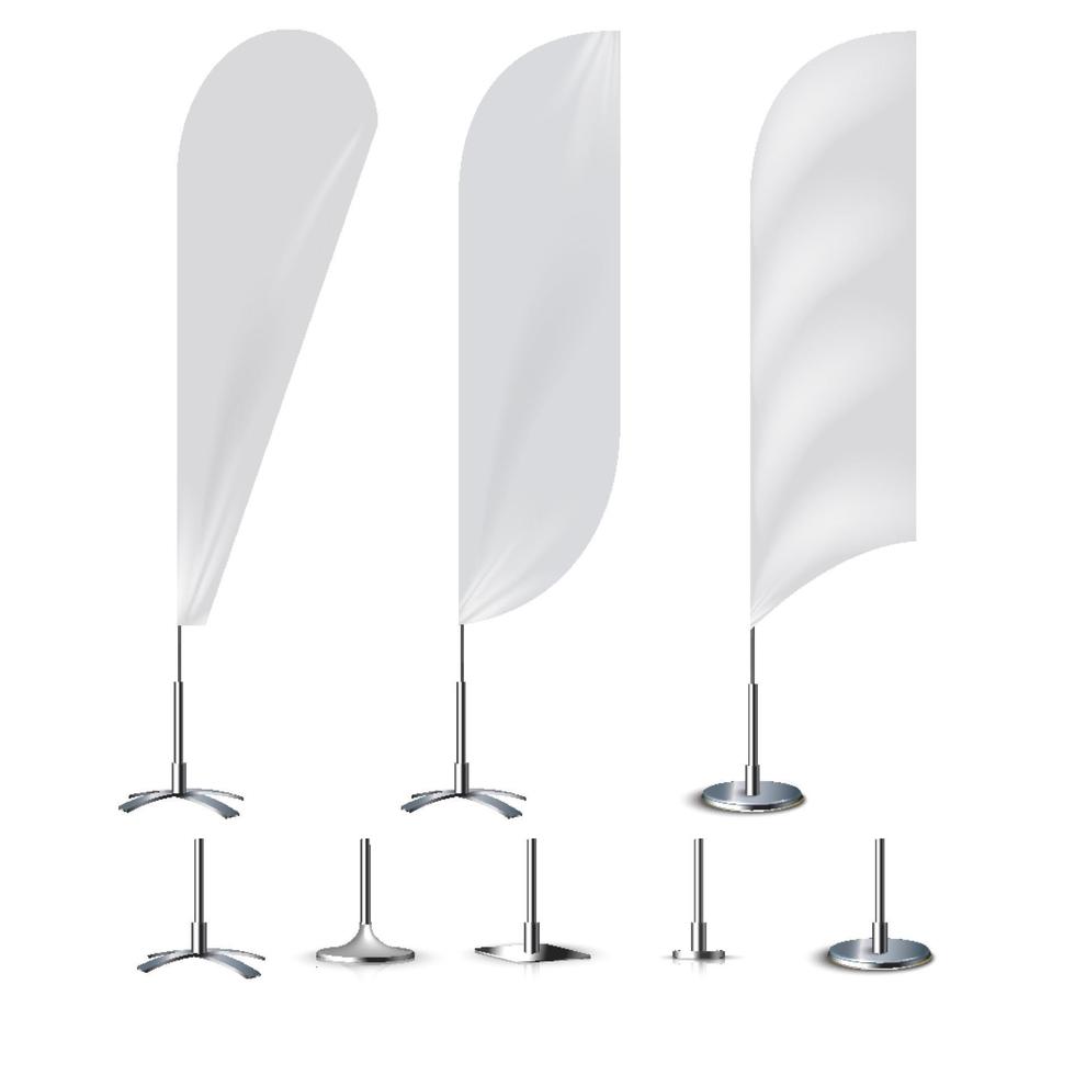 Realistic banner flag 3d mockup on white backdrop vector