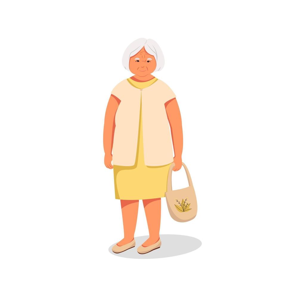 anciana con bolsa de compras en vector de mano