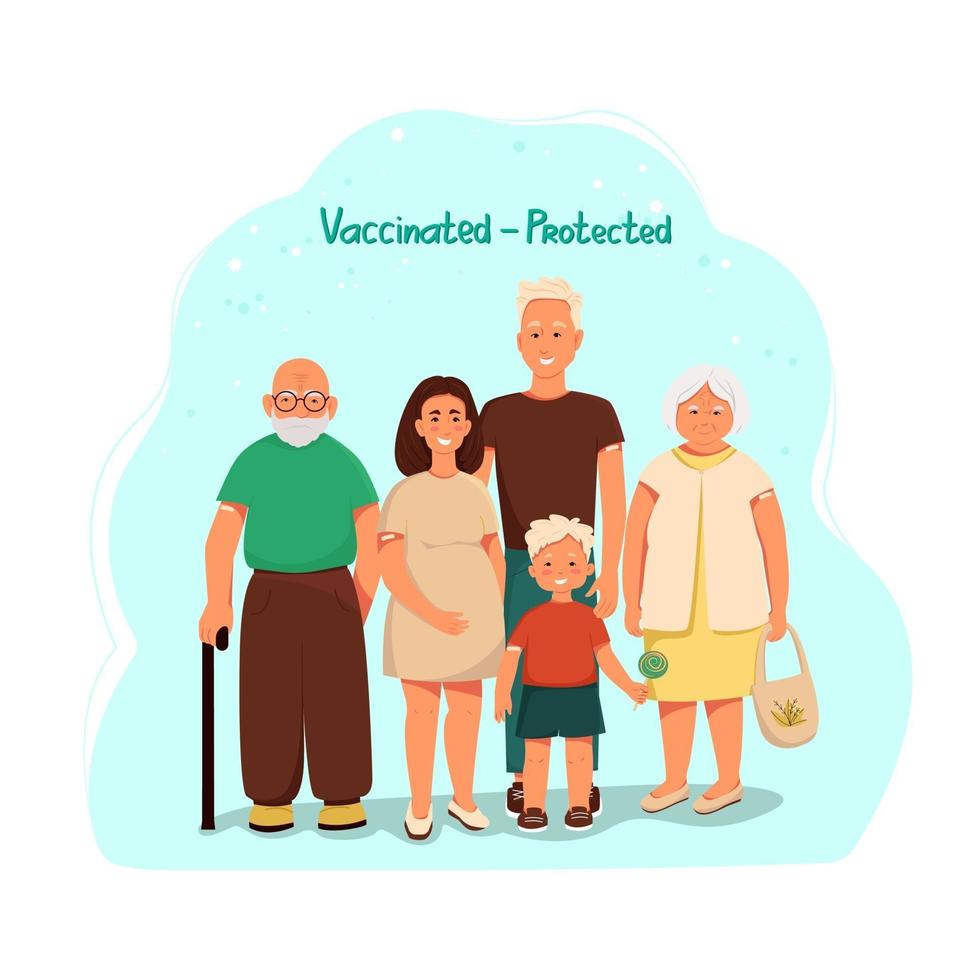 familia después de la vacunación vacunada ilustración protegida vector